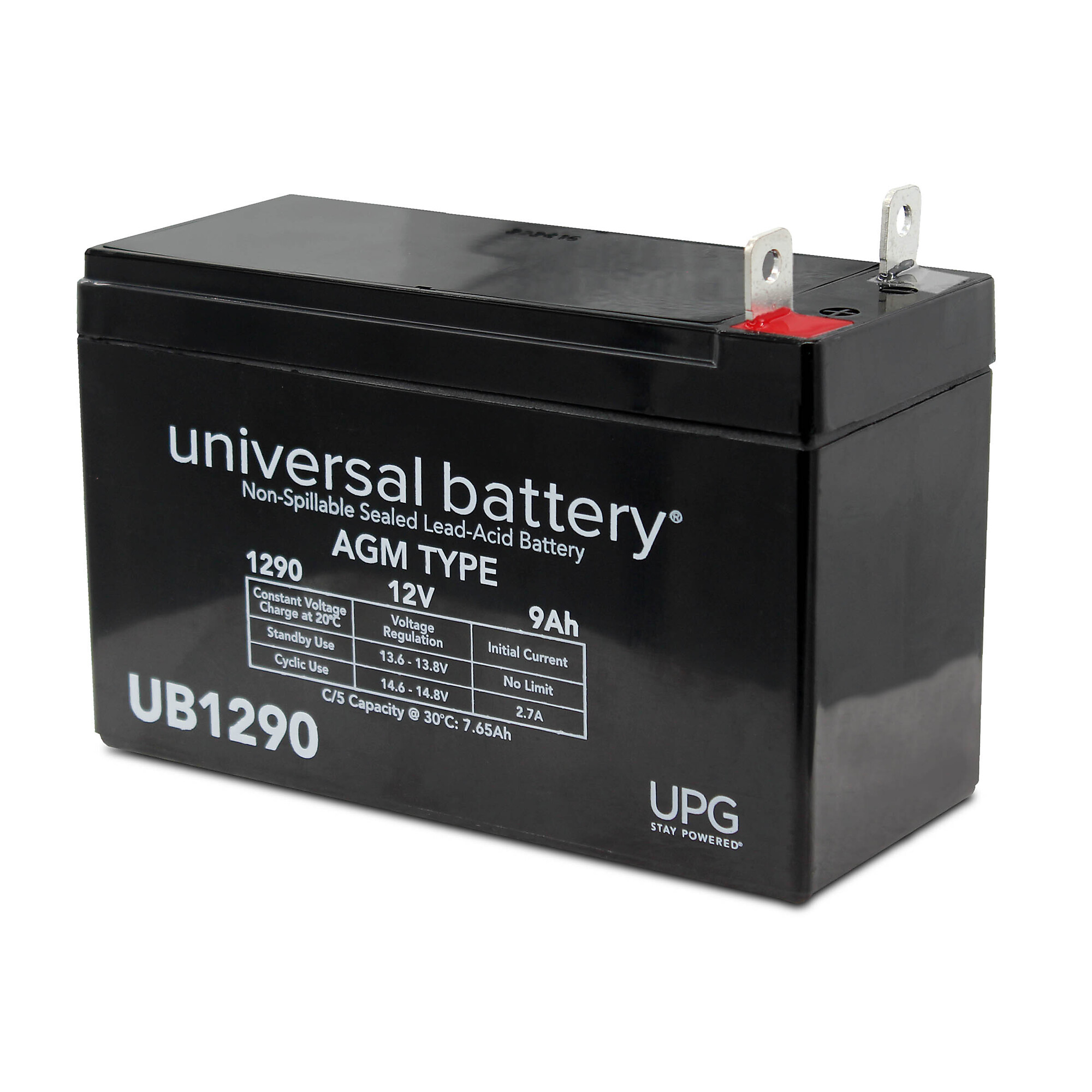 UPG Sealed Lead Acid Battery, AGM-type, 12V, 9 Amps, Model# UB1290